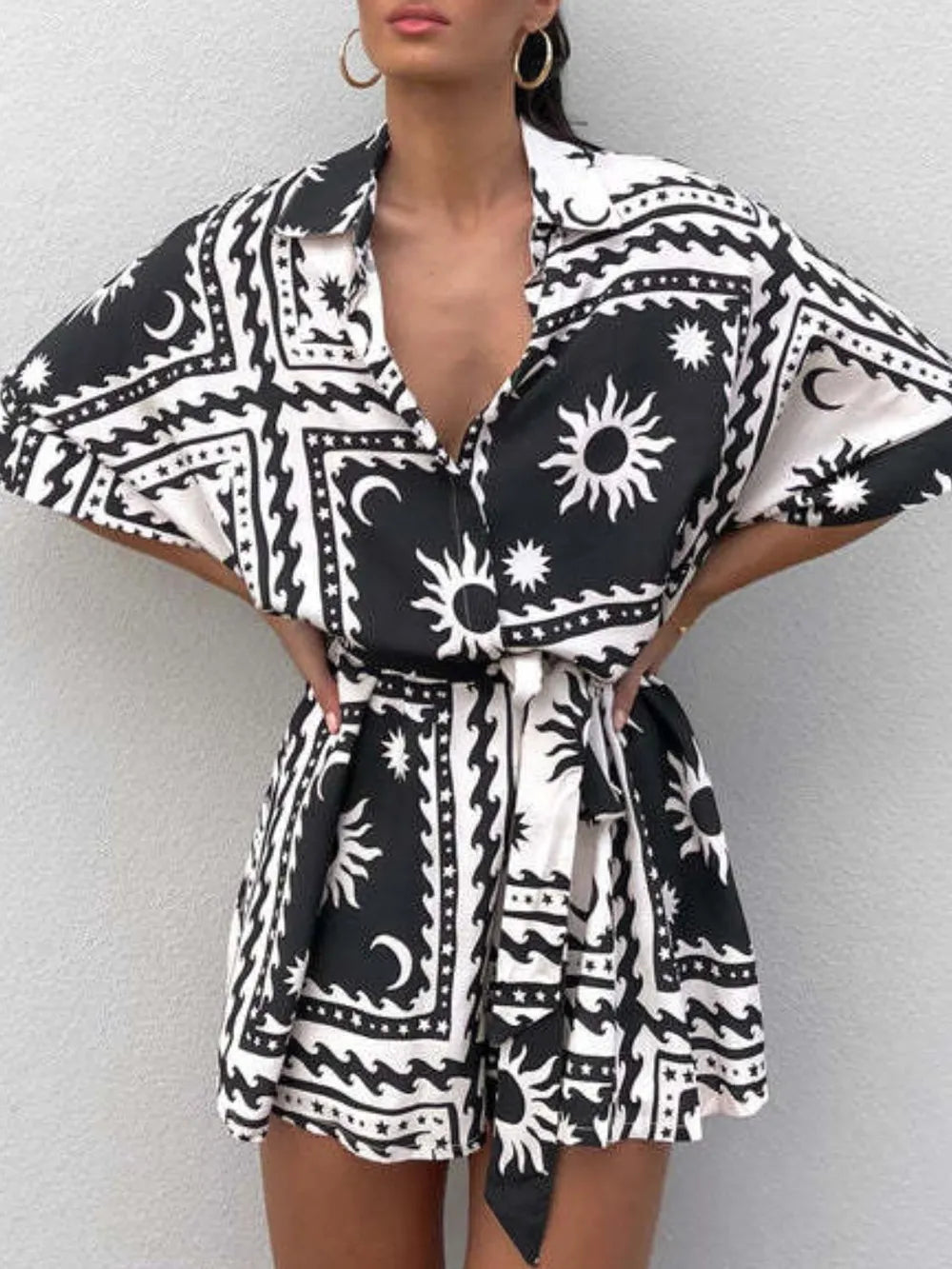 Tie-Waist Half Sleeve Romper