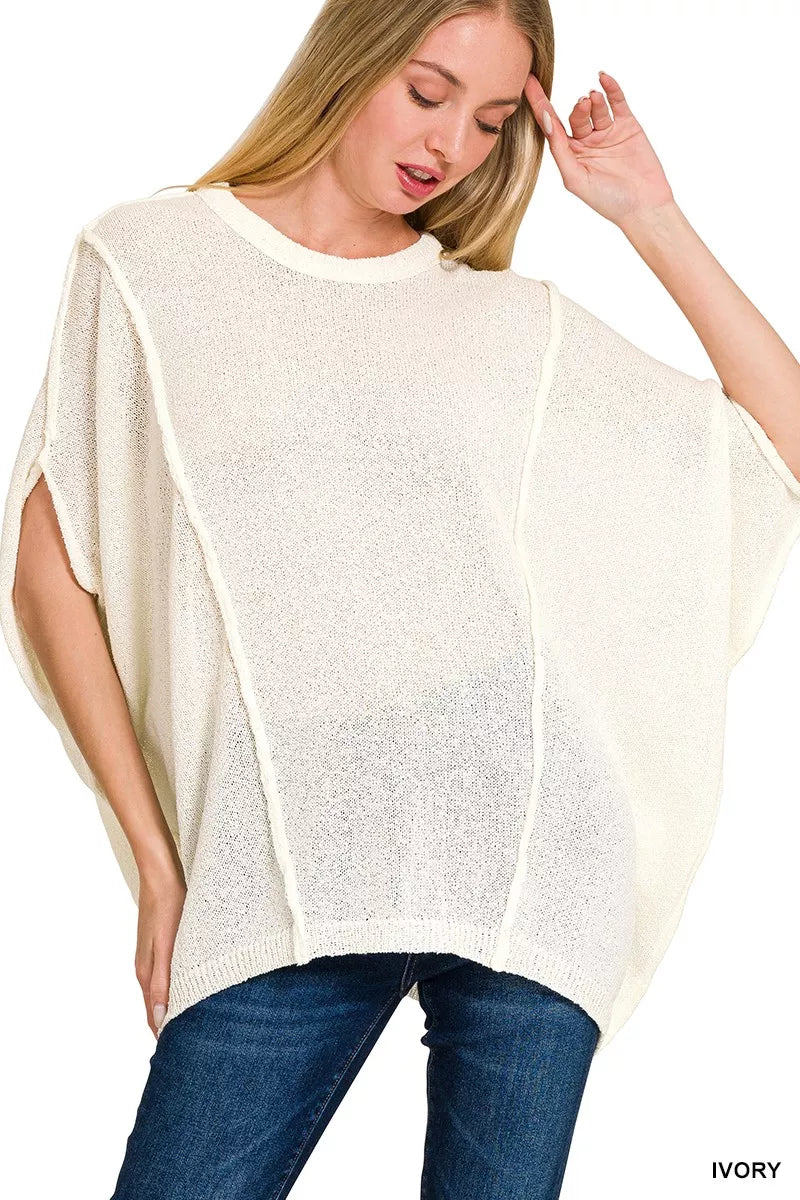 Zenana Drop Shoulder Knit Top in Ivory