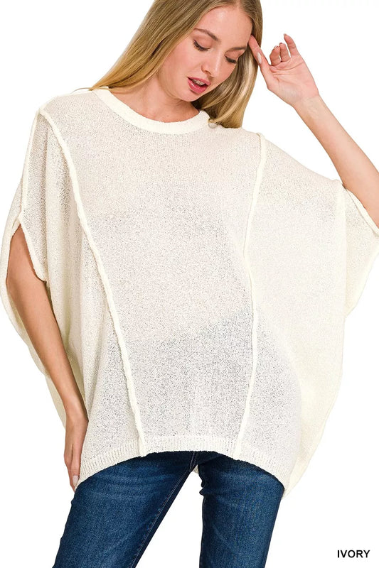 Zenana Drop Shoulder Knit Top in Ivory