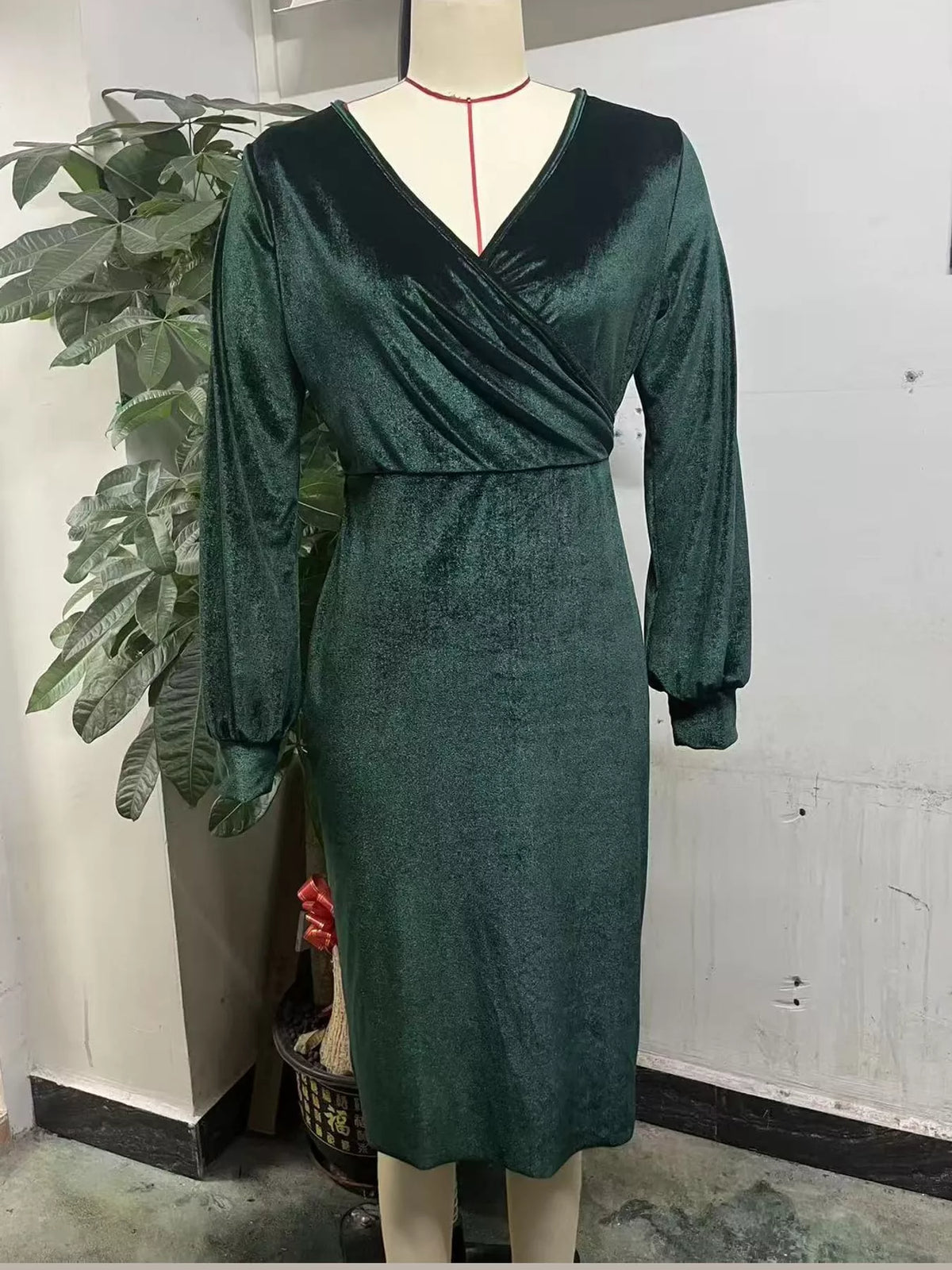 Ruched Velvet Wrap Dress