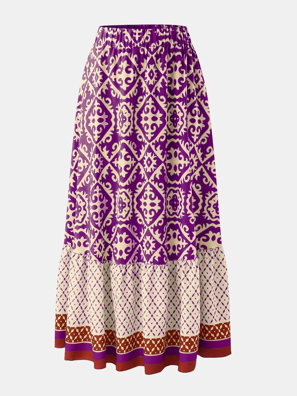 Geometric Print Elastic-Waist Maxi Skirt