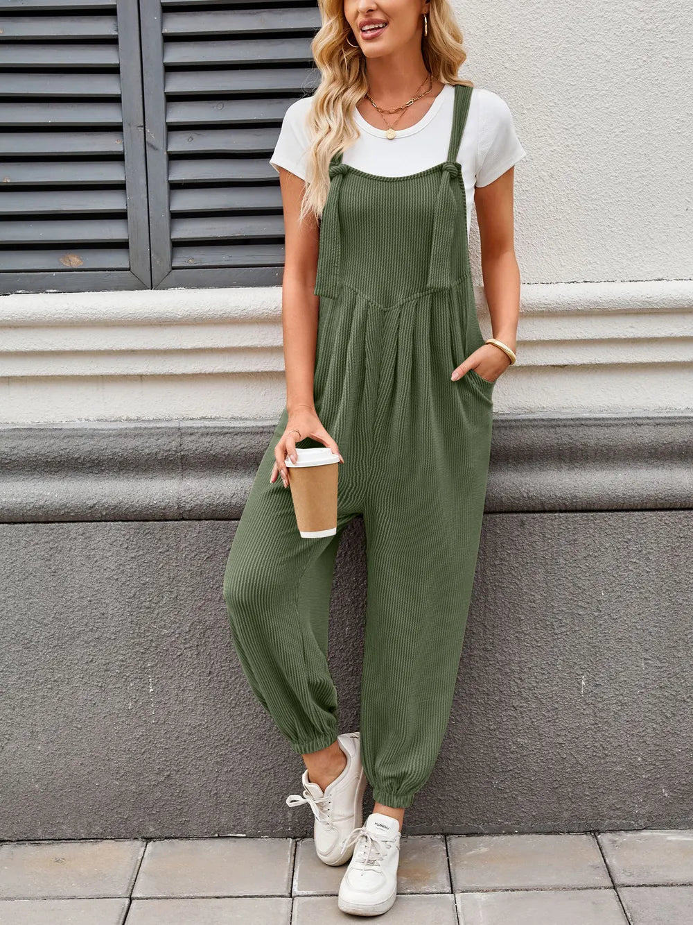 Knotted Strap Overalls with Pockets