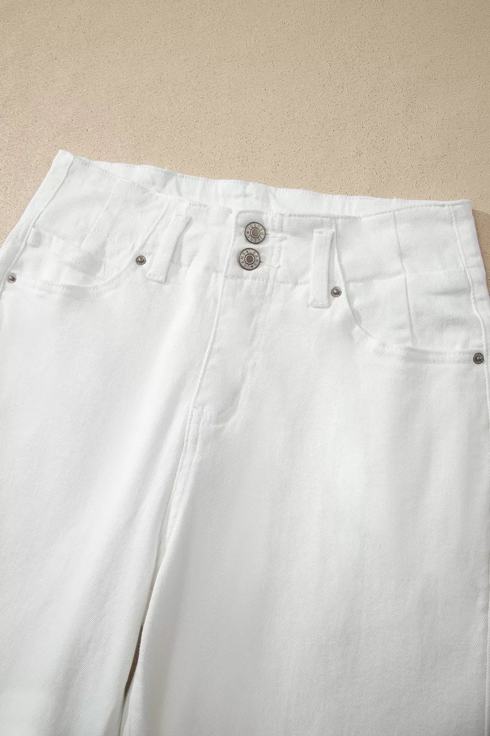 2-Button High-Waist Wide-Leg Jeans in White