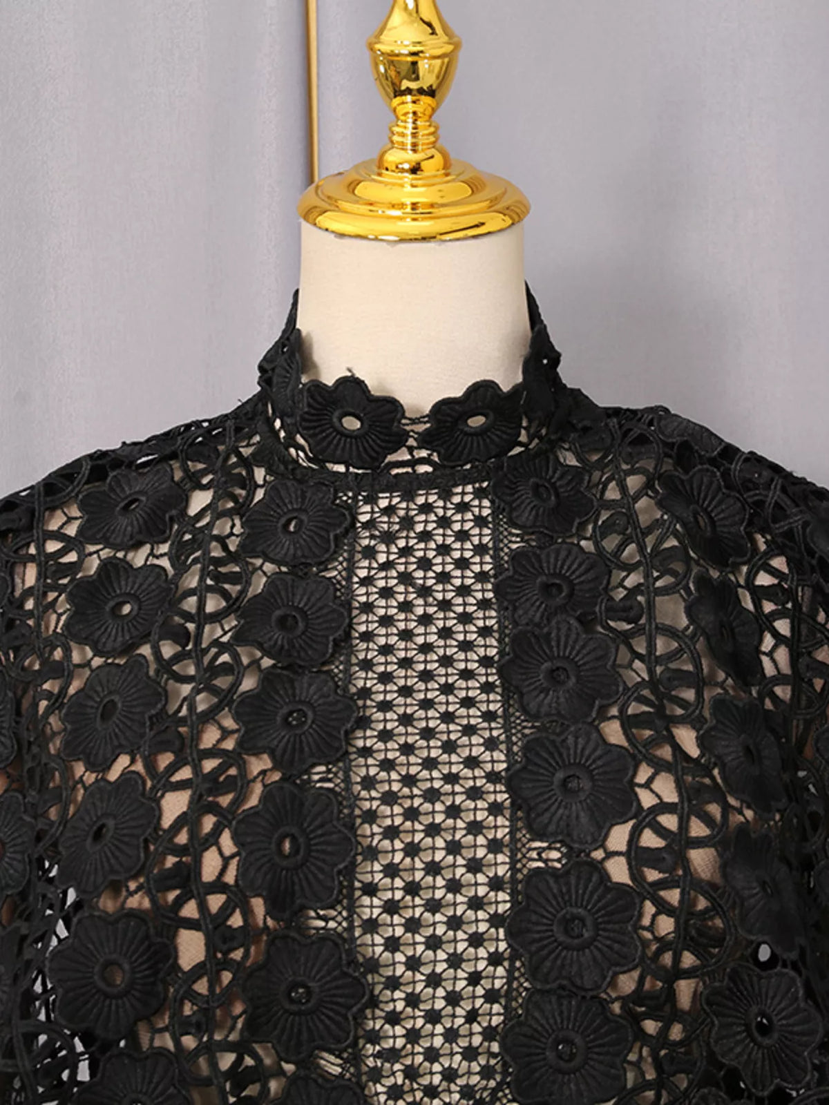 Lace Sheer Sleeve Mini Dress in Black