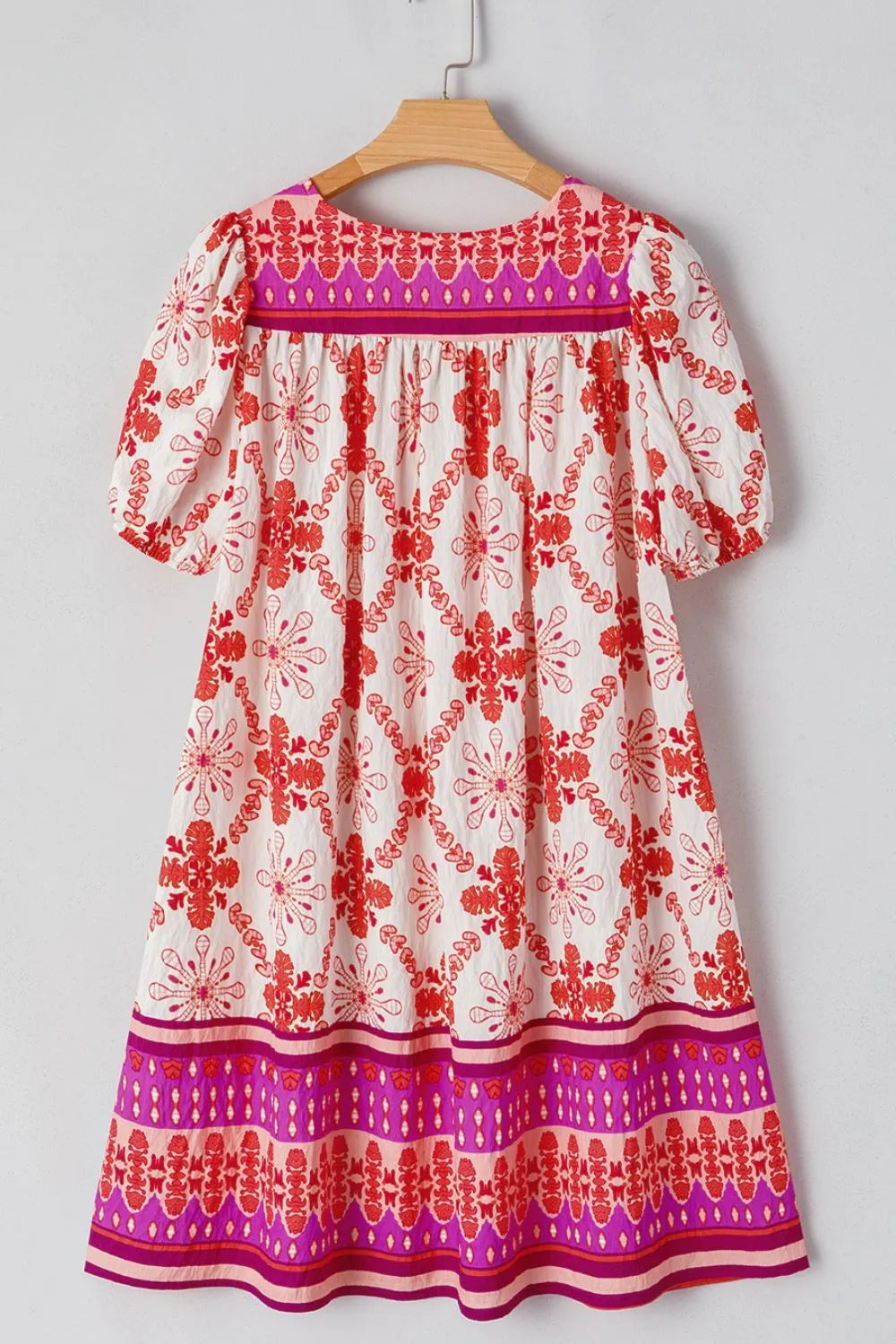 Hot Pink Boho Floral Tie-Neck Mini Dress