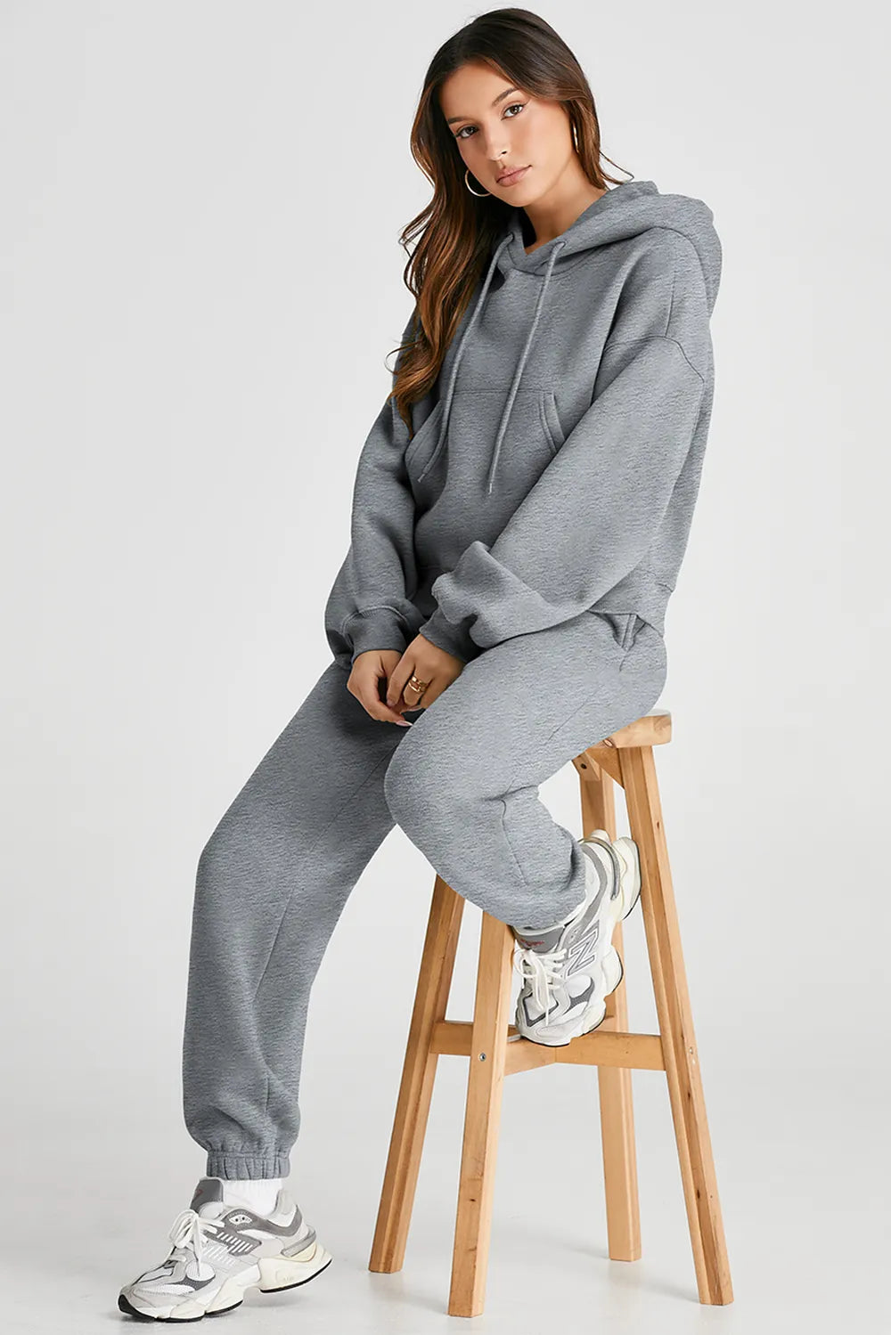 Dropped Shoulder Hooded Active Set in Gray