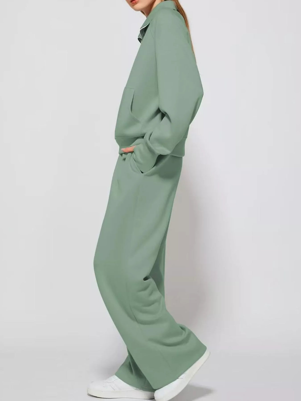 Half-Zip Sweatshirt and Wide-Leg Pants Set