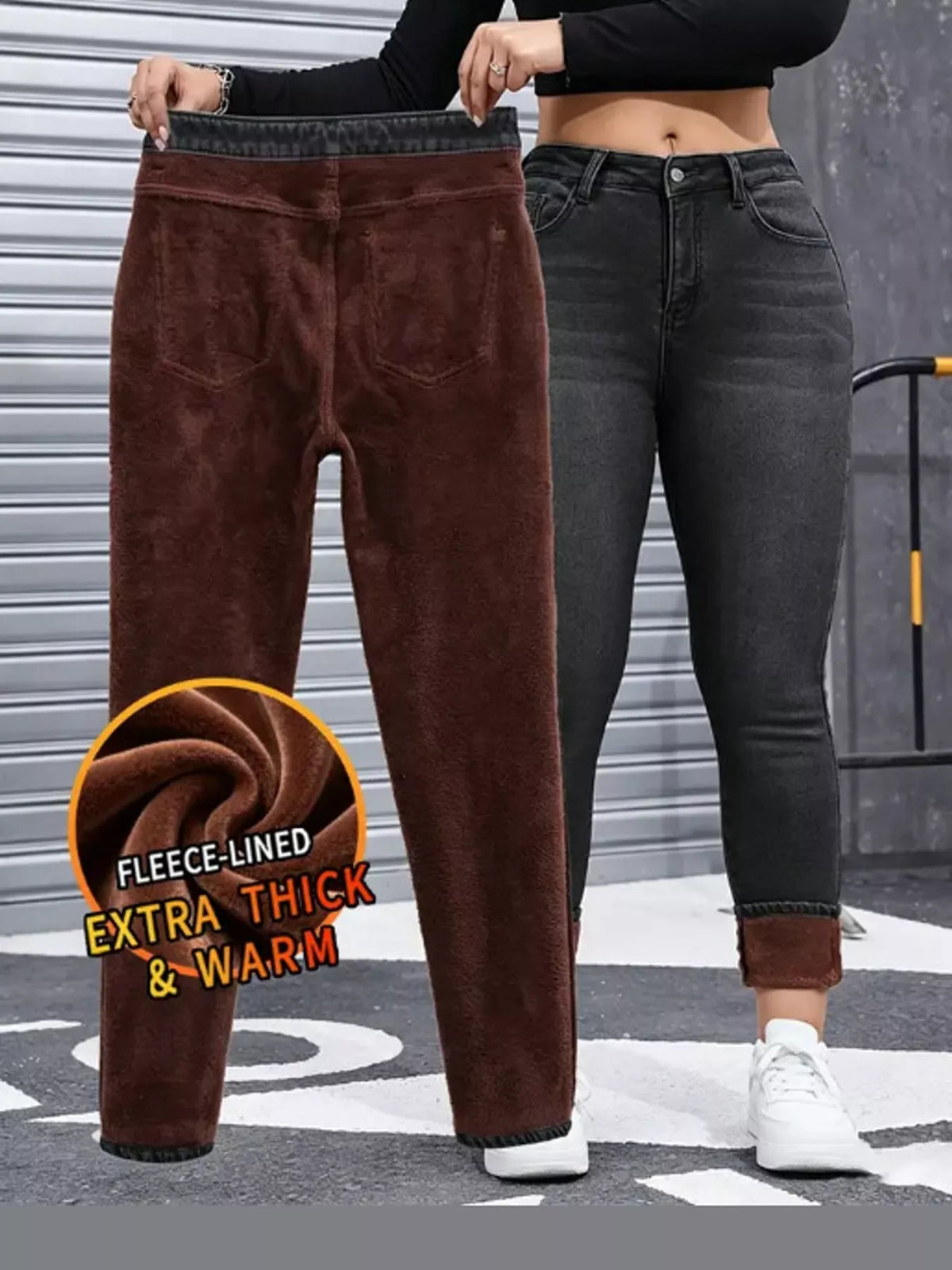 High-Waisted Fleece-Lined Skinny Jeans