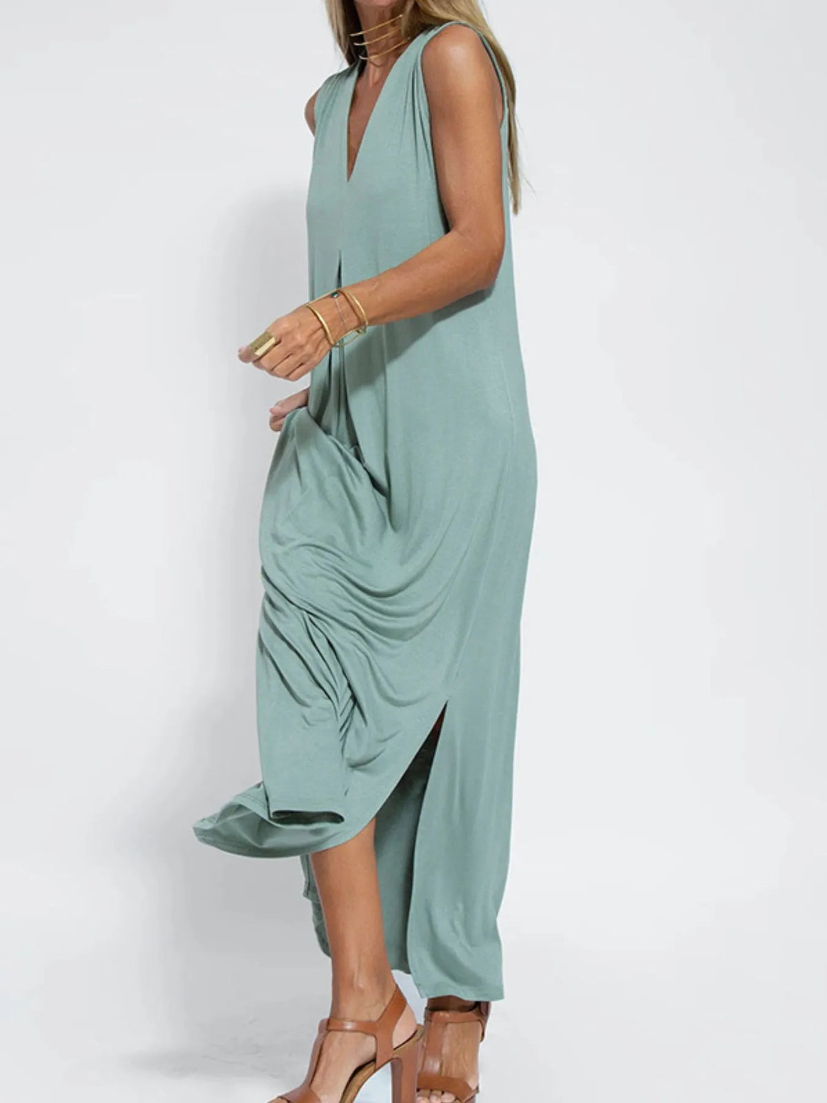 V-Neck Sleeveless Maxi Dress with Slit