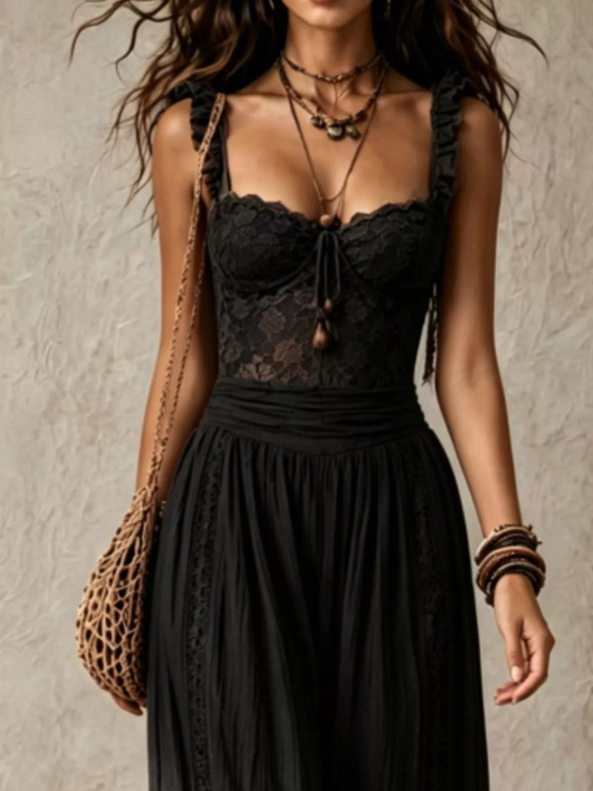 Boho Lace Corset Jumpsuit with Harem Pants
