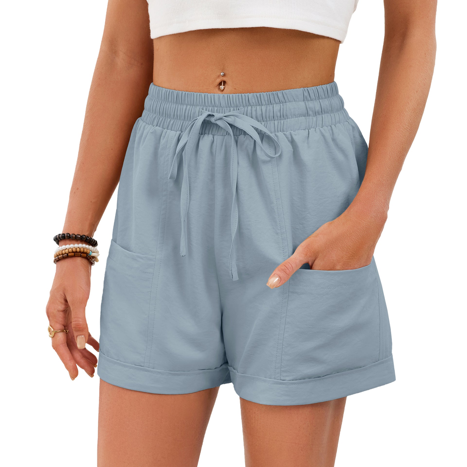 Drawstring Elastic Waist Shorts