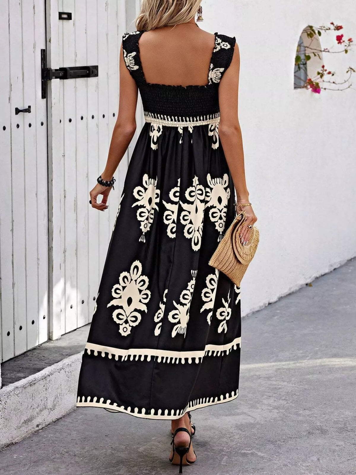 Smocked Square Neck Maxi Dress