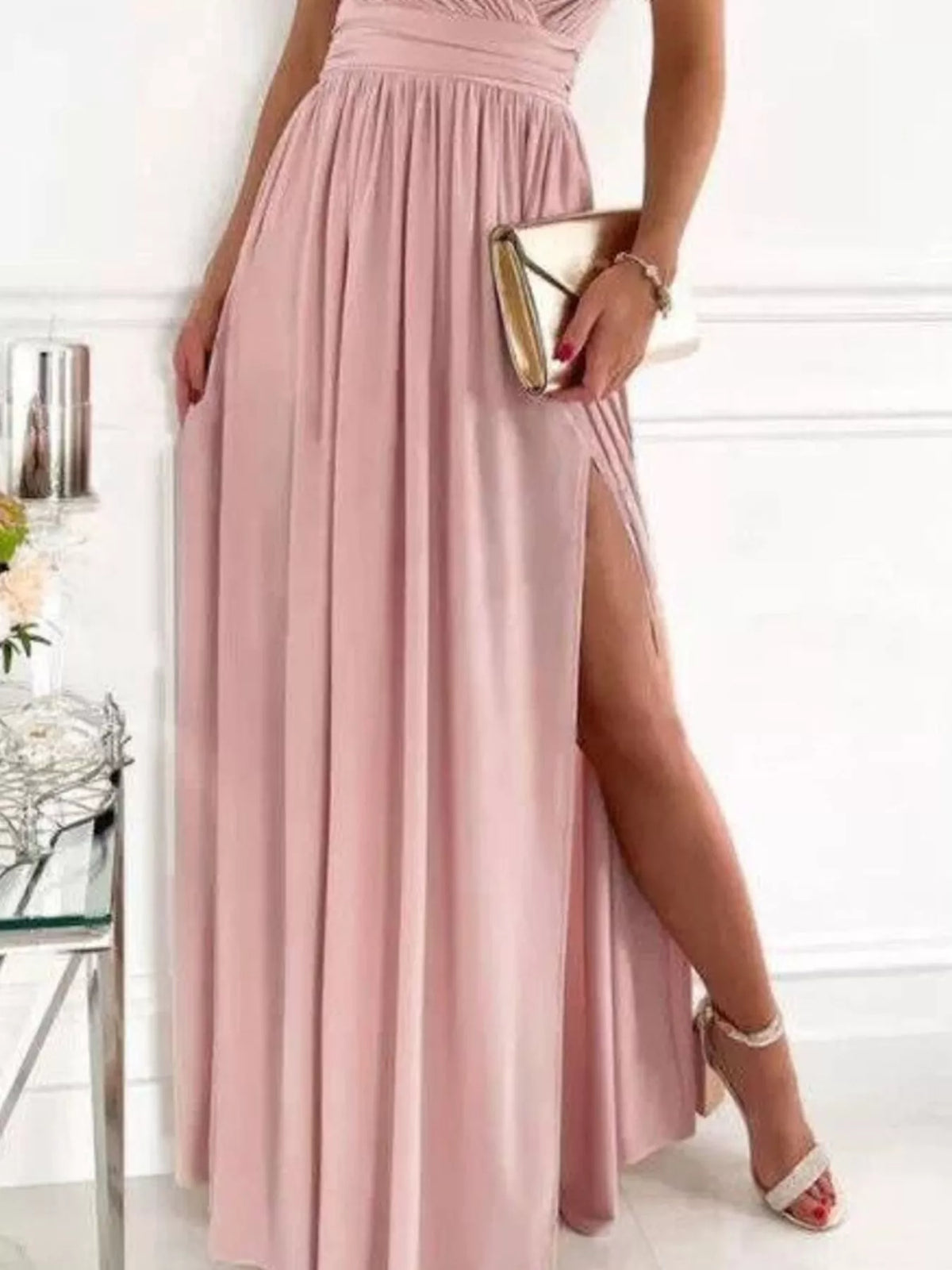 Lace Detail High Slit Maxi Dress