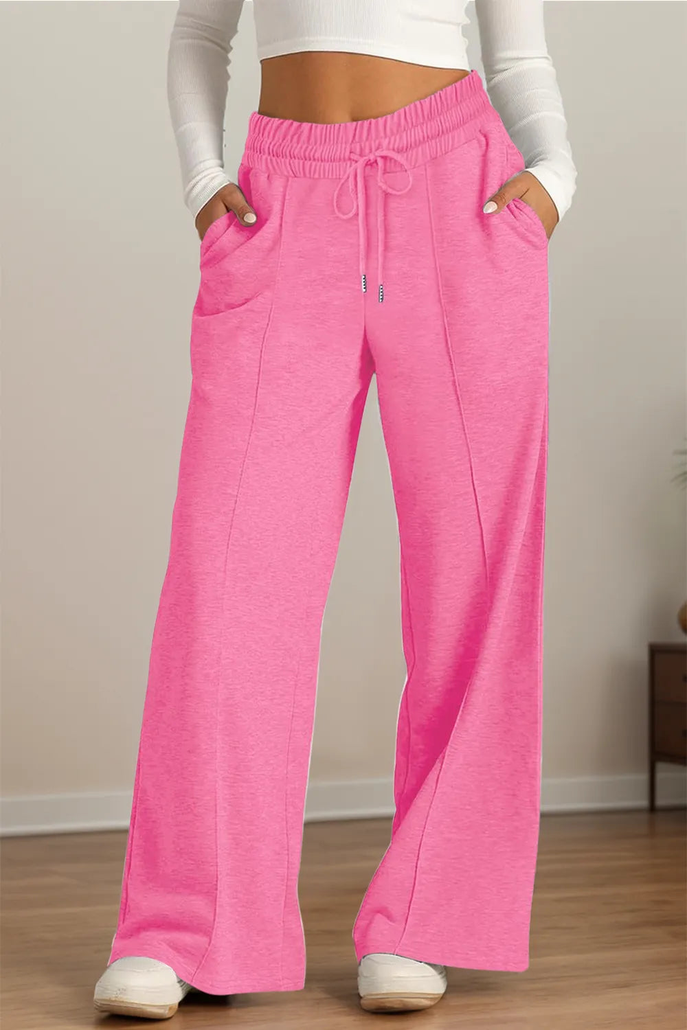 Drawstring Wide Leg Pants with Pockets