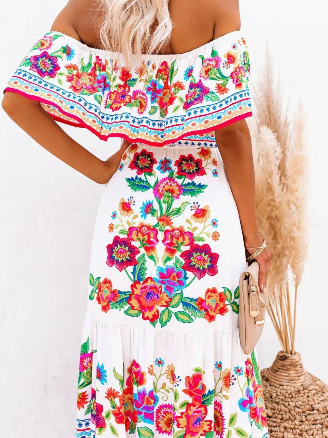 Floral Off-Shoulder Ruffle Maxi Dress