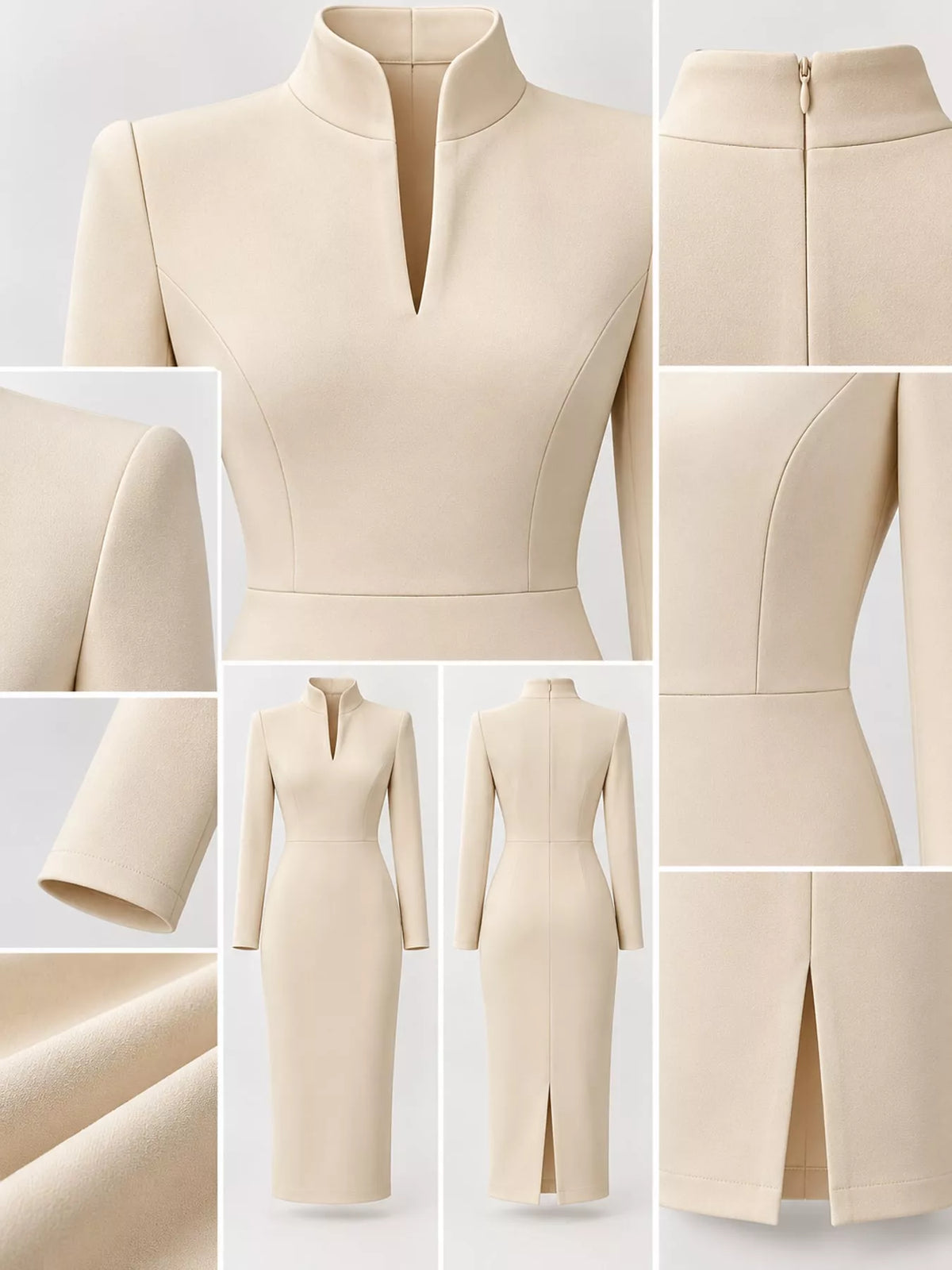 Plus Size Stand-Collar Long-Sleeve Midi Dress