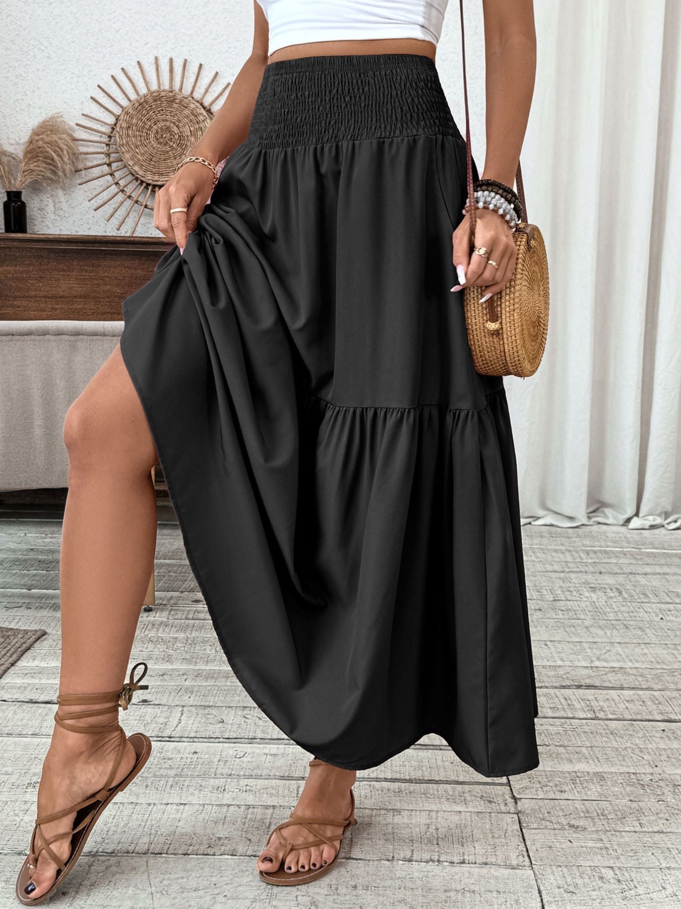Smocked Waist Tiered Skirt