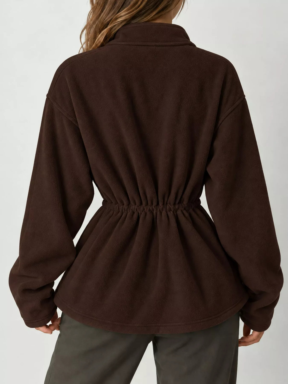 Drawstring Fleece Zip-Up Jacket