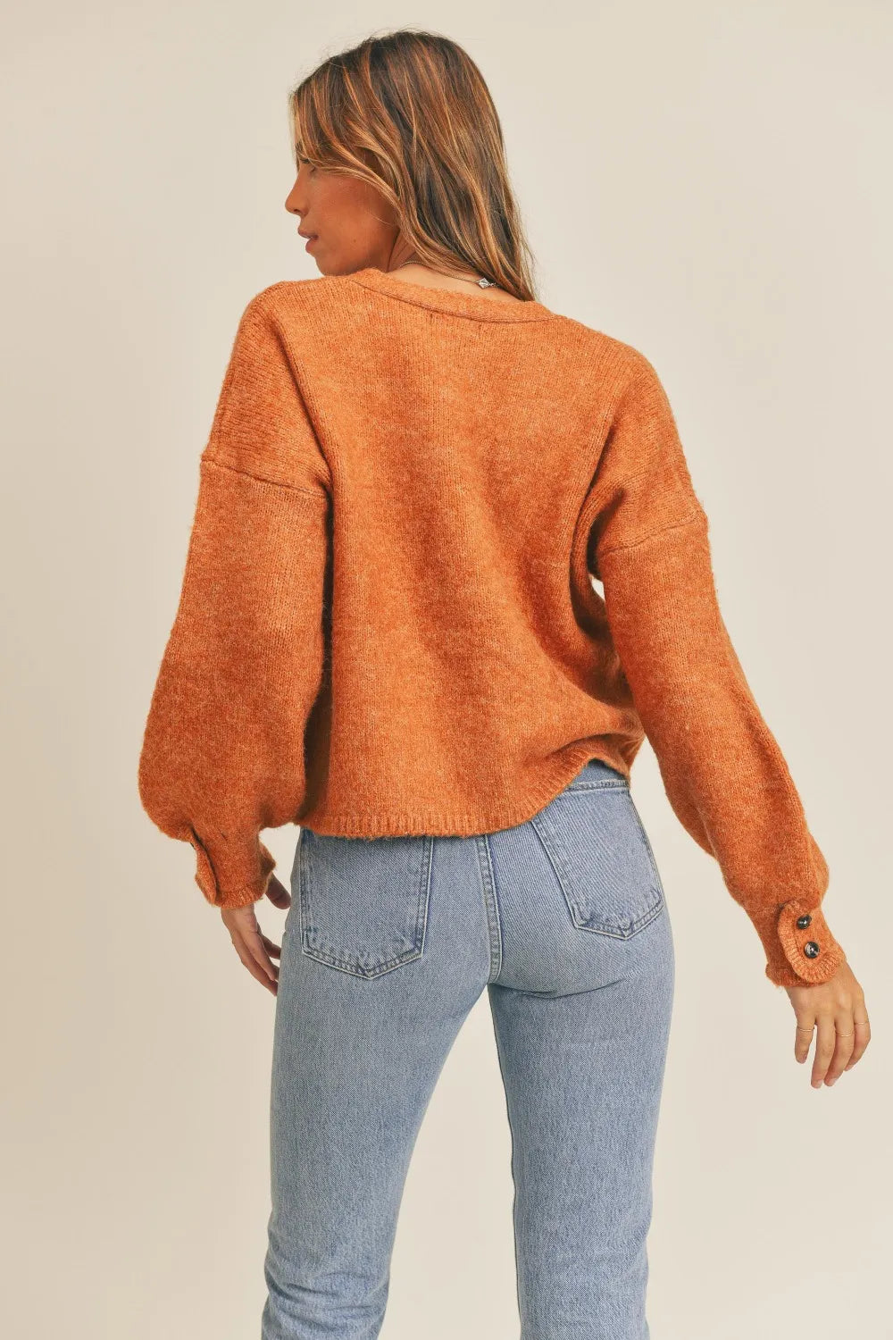 Button-Down Sweater Cardigan in Rust