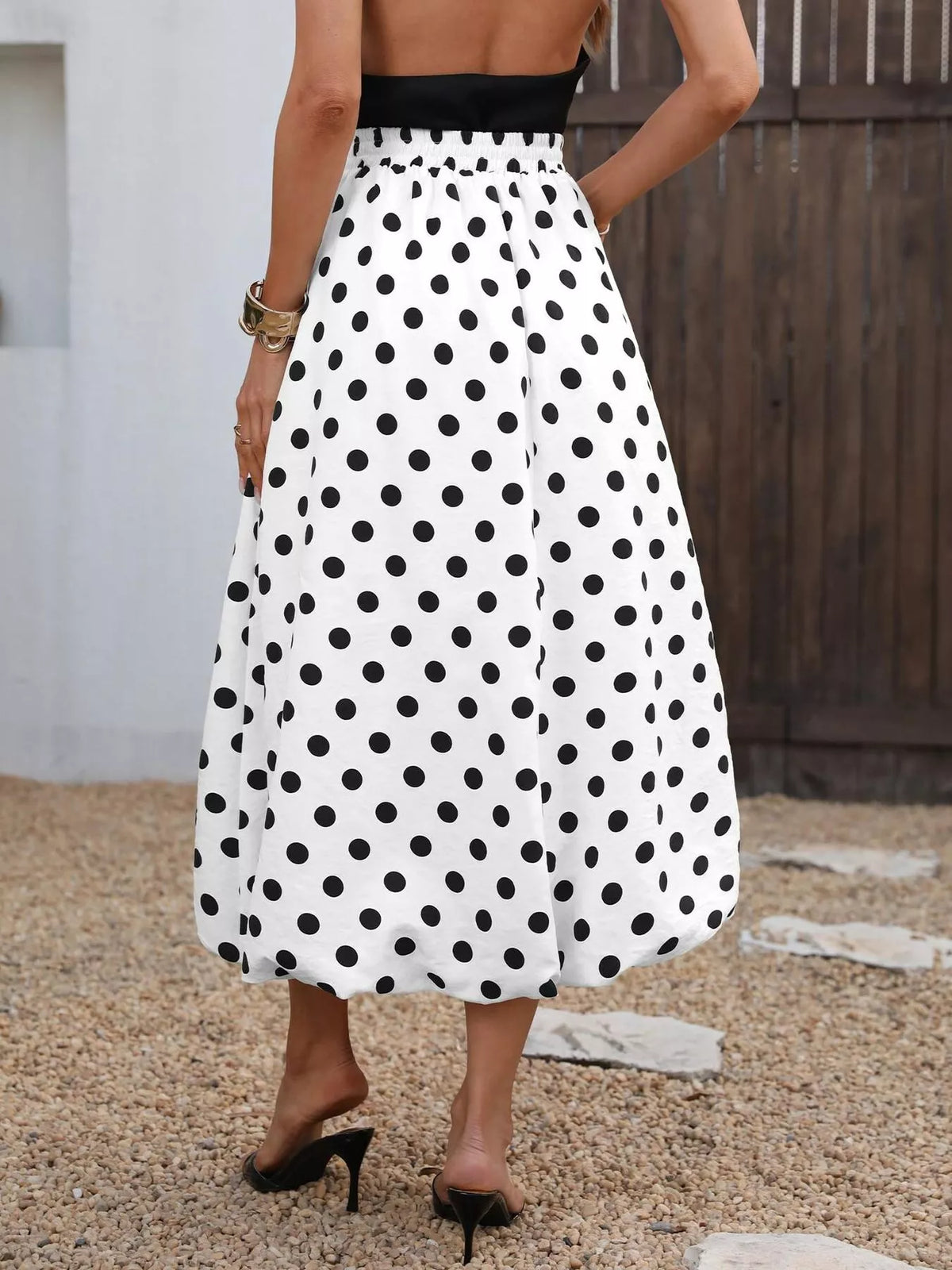 High-Waisted Polka Dot A-Line Midi Skirt