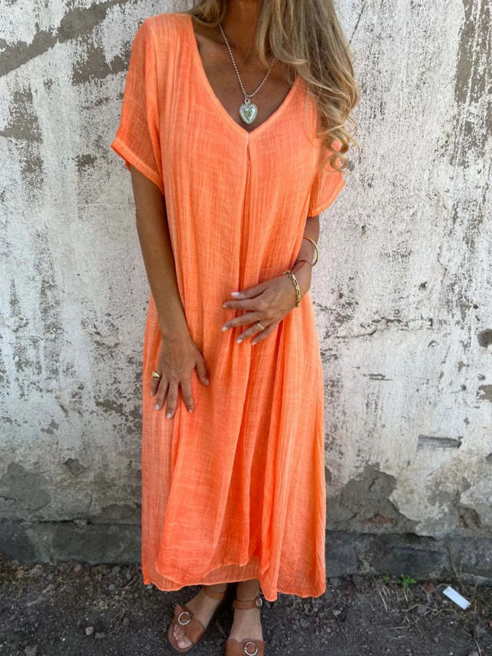 Plus Size V-Neck Midi Dress