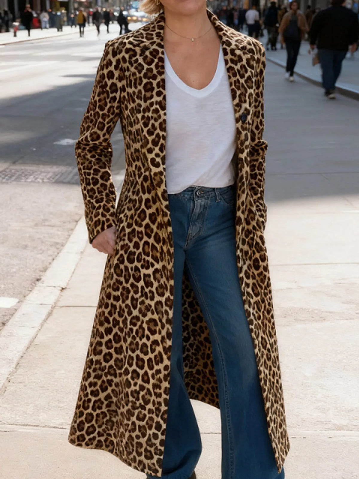 Leopard Print Longline Trench Coat