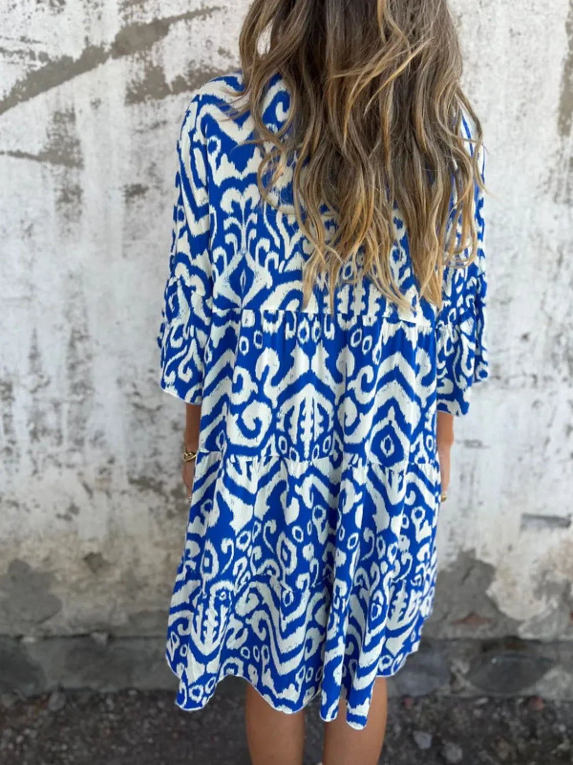 Notched Half Sleeve Printed Plus Size Dress