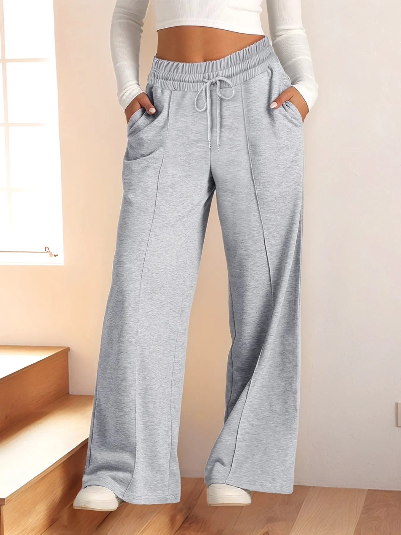 Drawstring Relaxed Wide Leg Pants