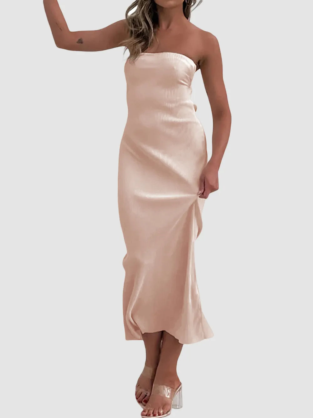 Lace-Up Back Tube Maxi Dress by Mystique Q