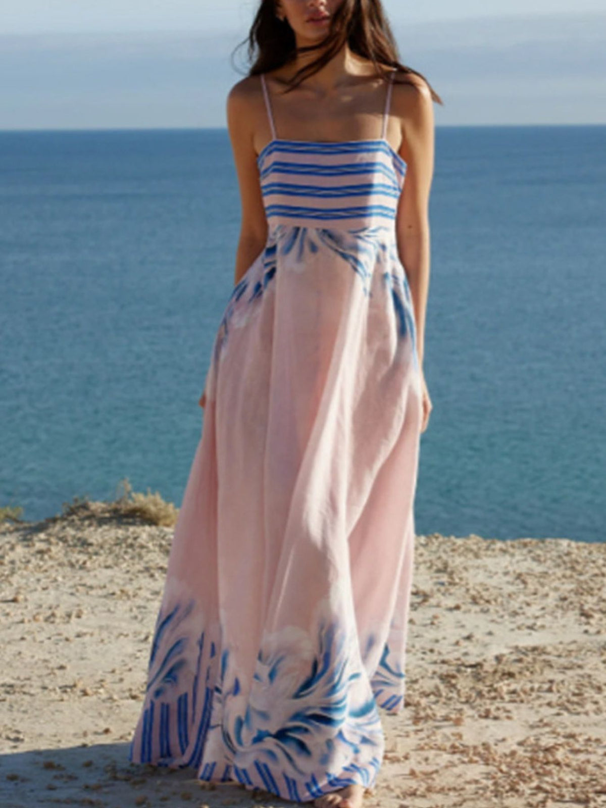 Striped Smocked Maxi Dress in Pink