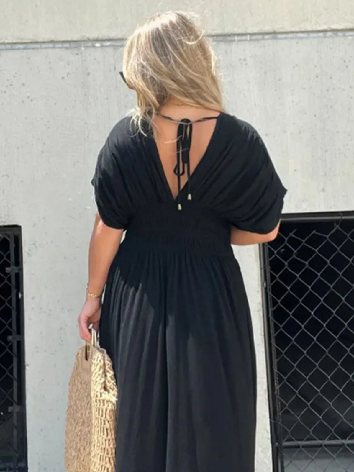 Deep V-Neck Maxi Dress with Side Slit