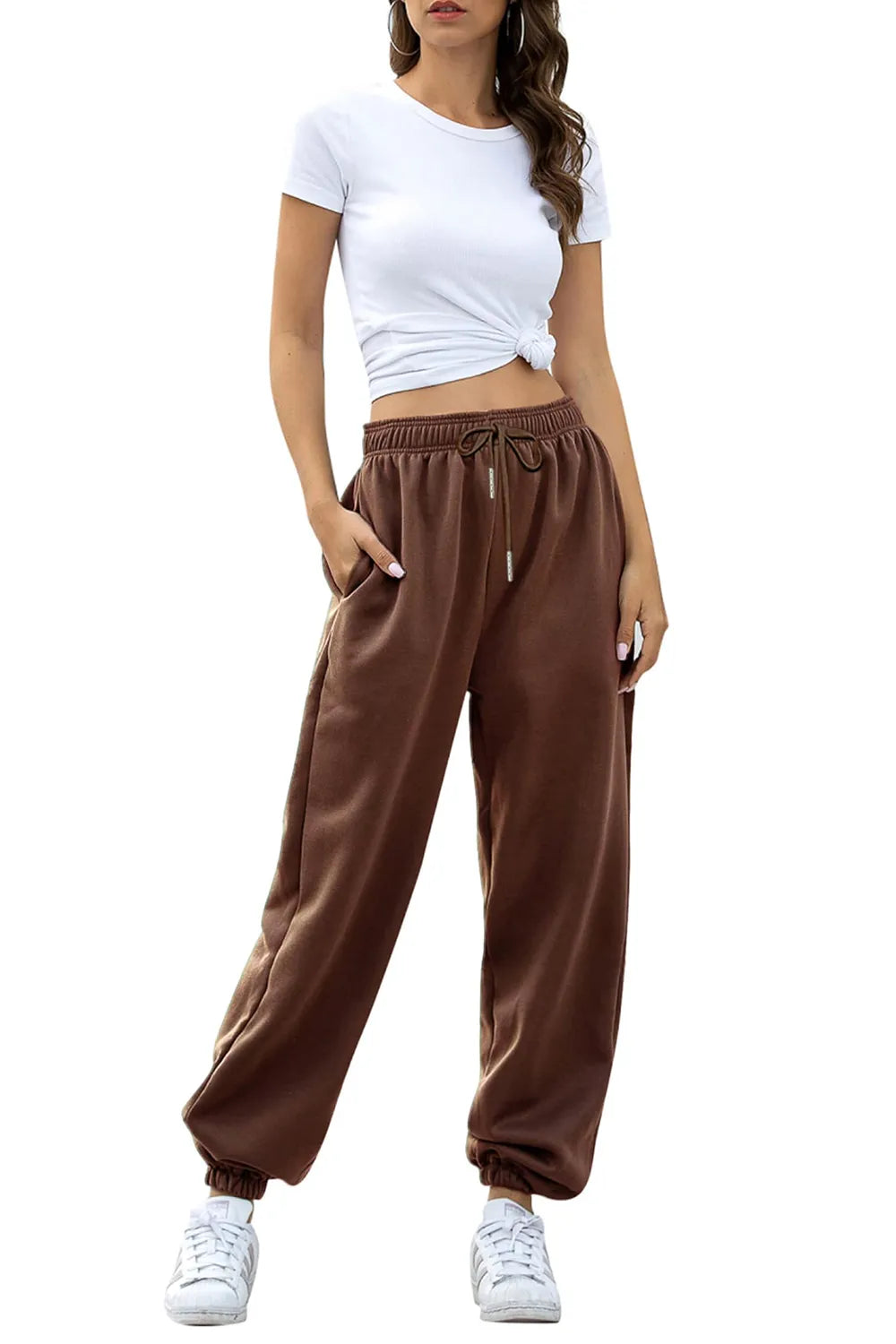 Tie-Waist Joggers with Pockets in Neutral Shades by K&L