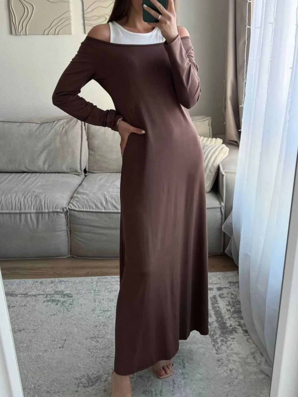 Contrast Long Sleeve Maxi Dress