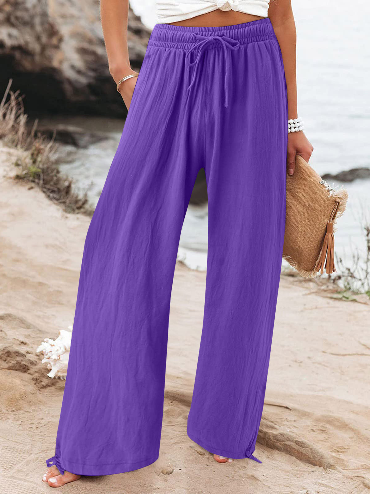 Pocketed Drawstring Wide Leg Pants