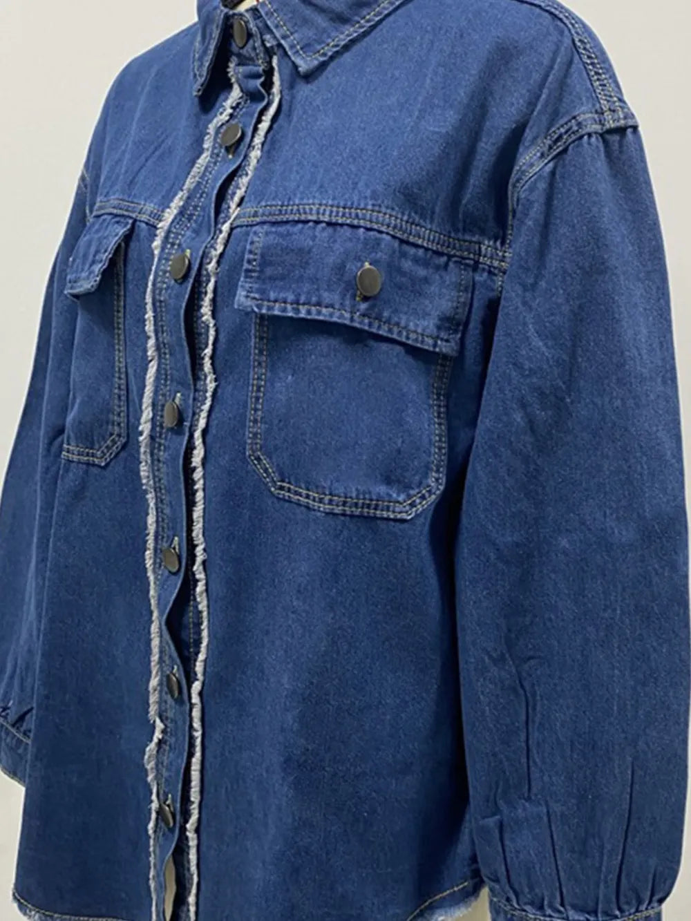 Collared Long Sleeve Denim Shirt with Chest Pocket by X@Y@K