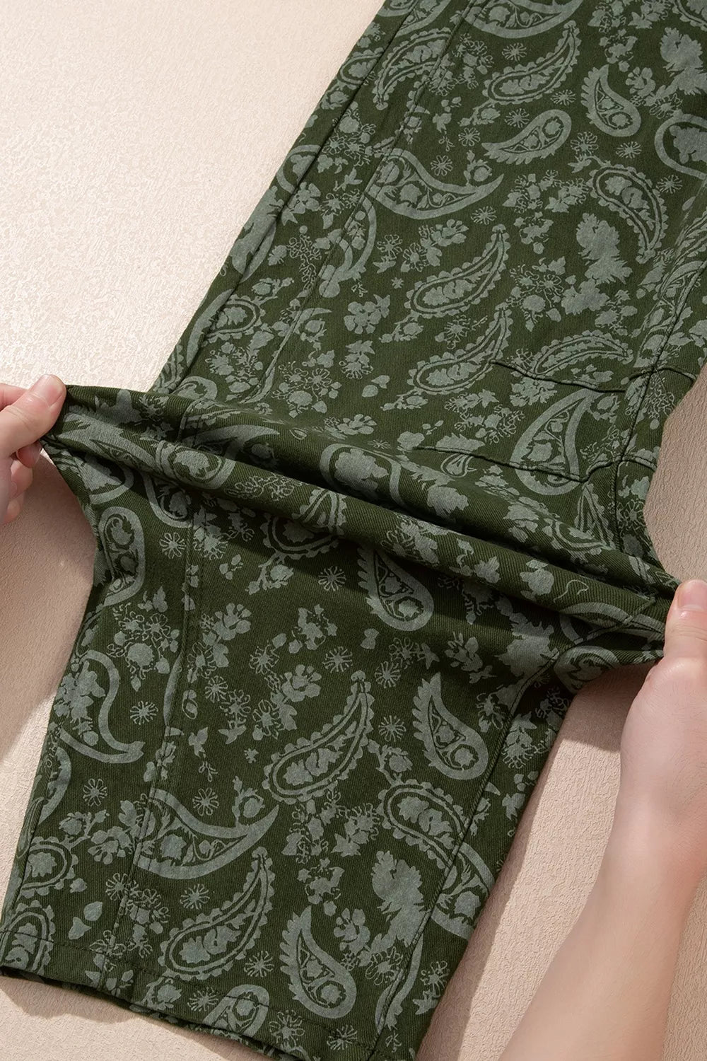 Paisley Print Harem Denim Pants in Dark Green