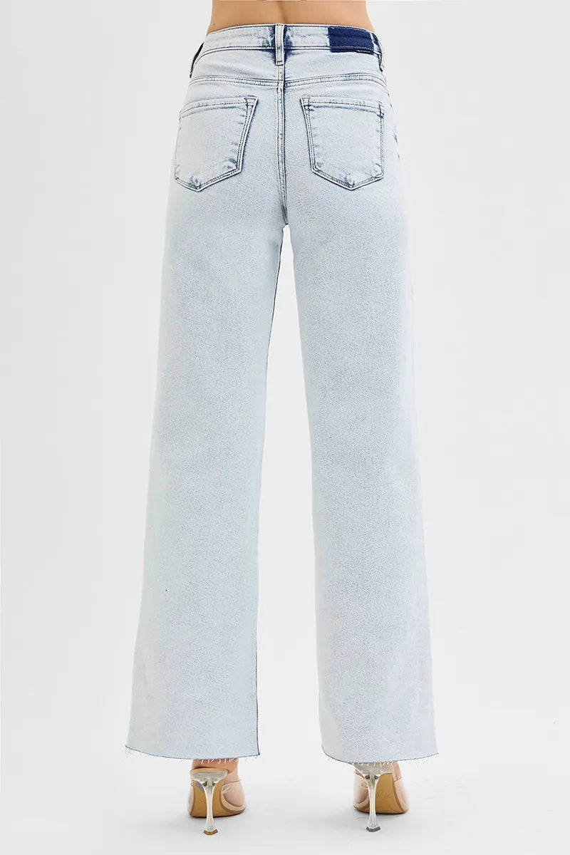 Risen High Rise Wide Leg Jeans in Light Wash