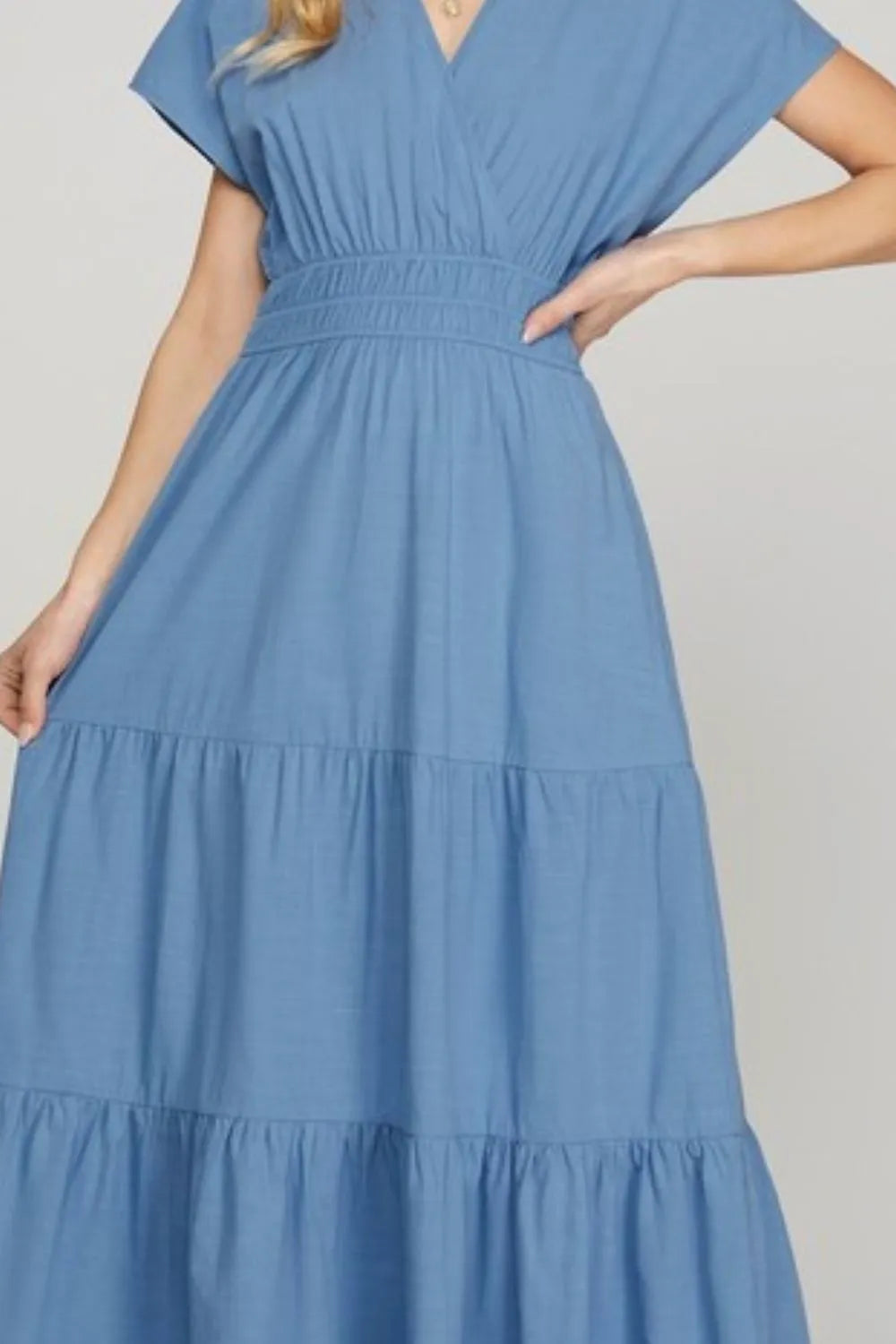Surplice Tiered Maxi Dress in Cerulean