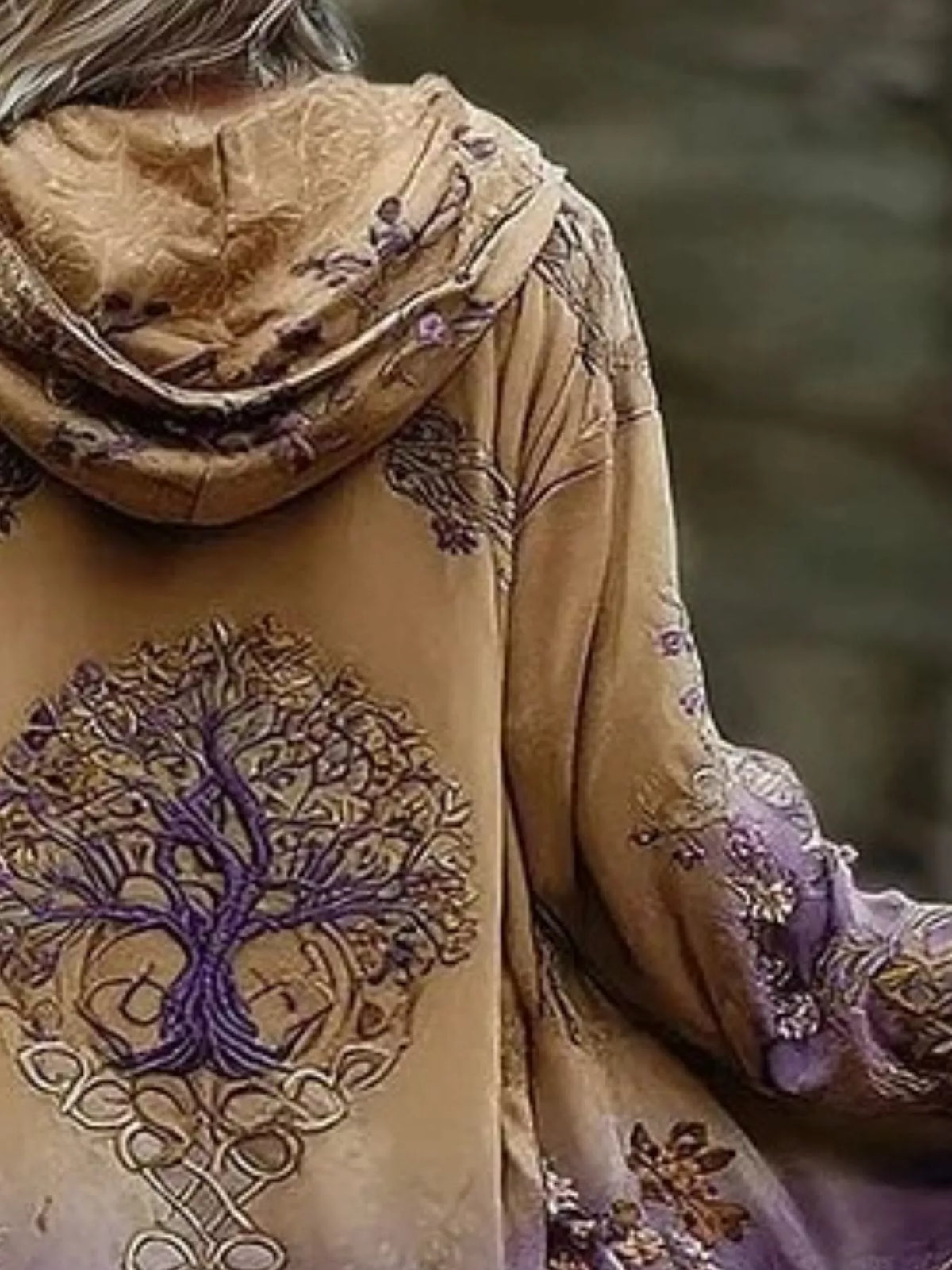 Oversized Tree Graphic Hooded Jacket