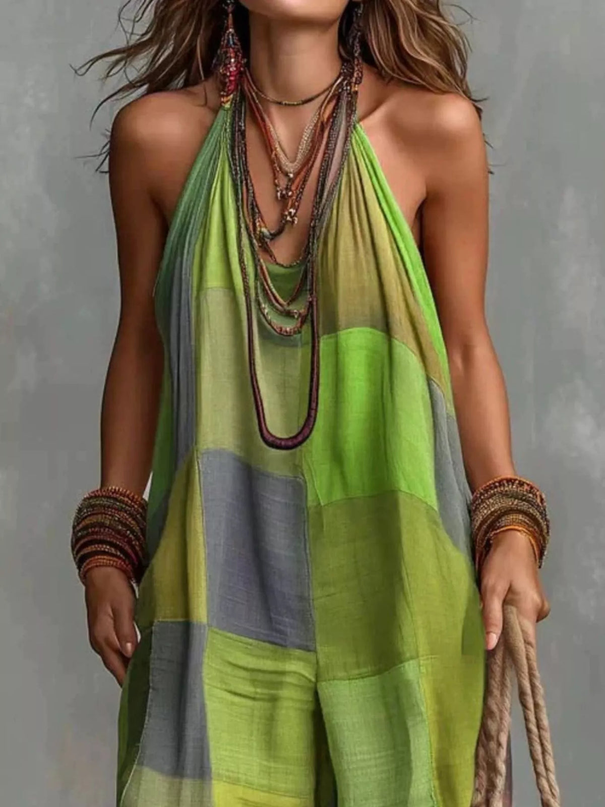 Plaid Halter Wide-Leg Jumpsuit