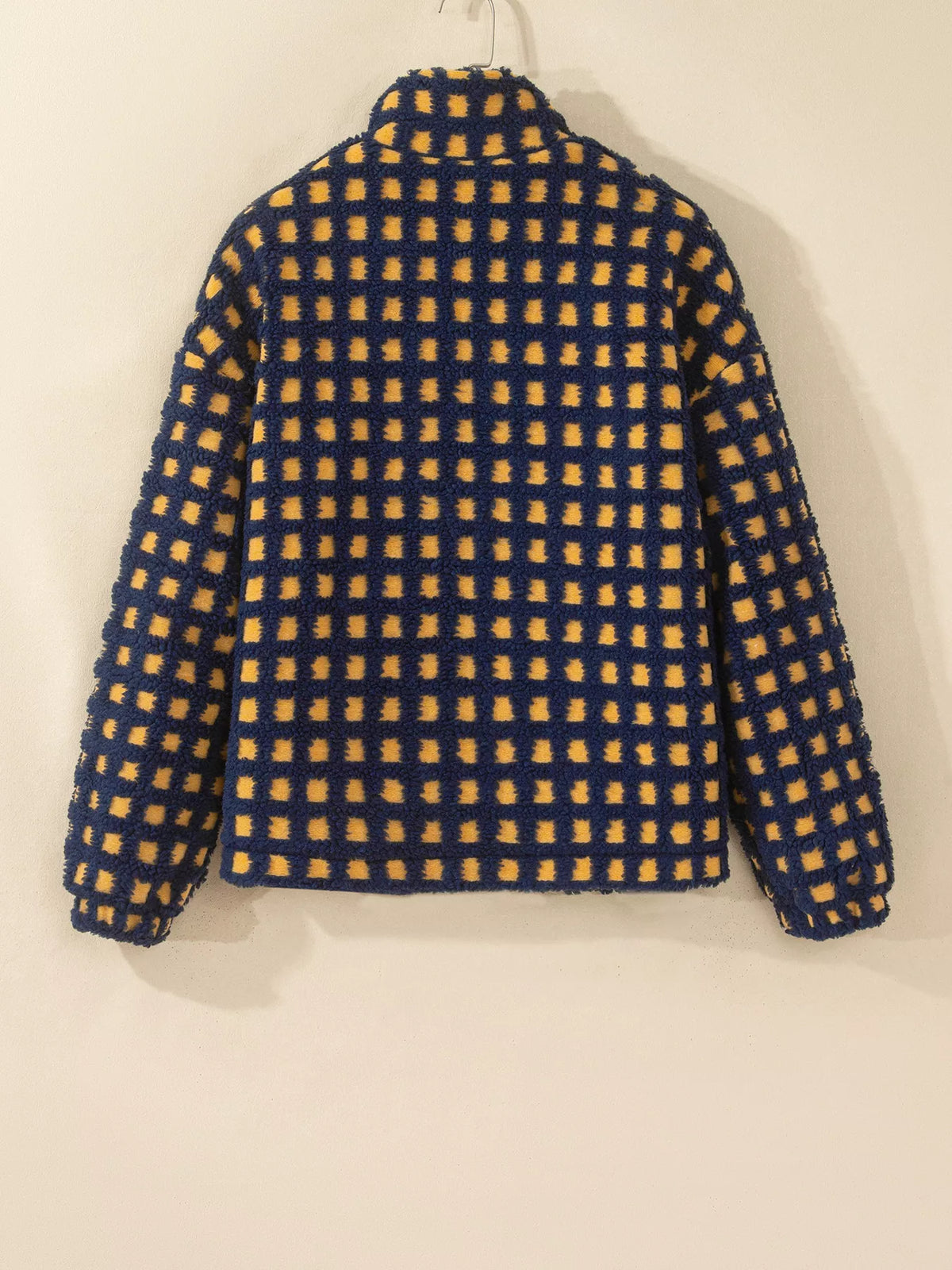 Plaid Sherpa Fleece Zip-Up Jacket in Black
