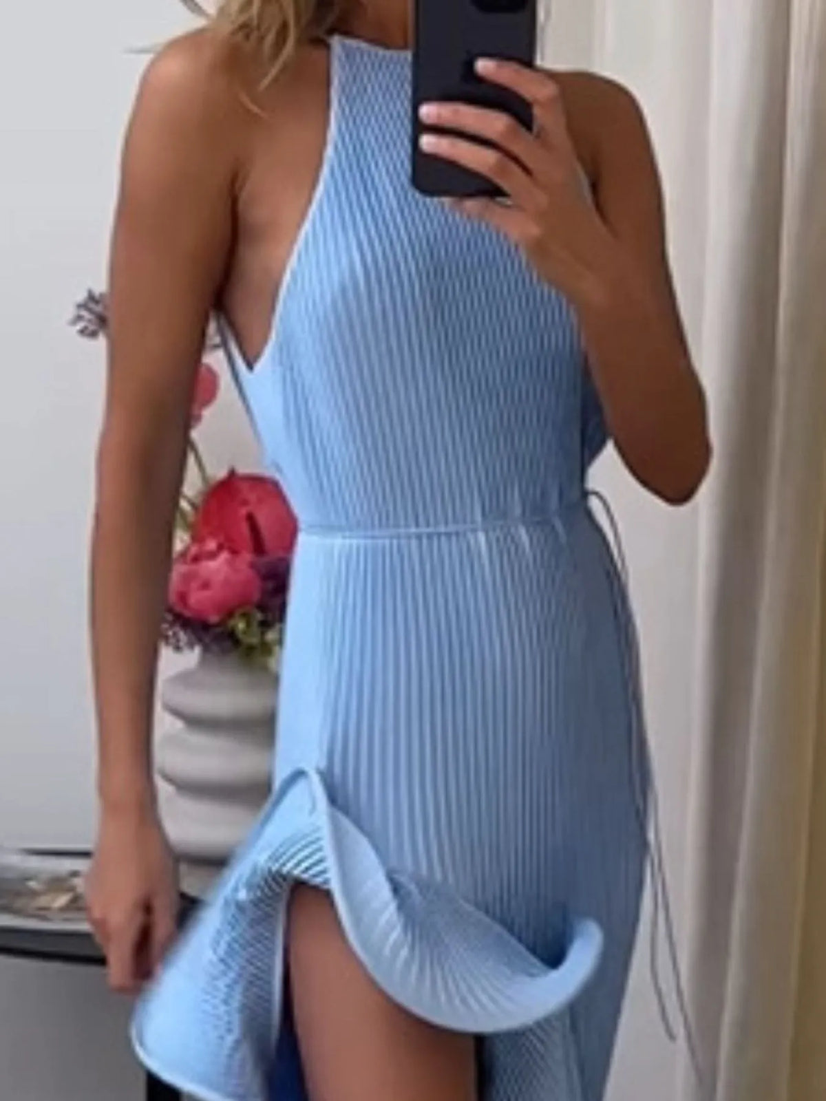 Ruffle Hem Ribbed Sleeveless Dress