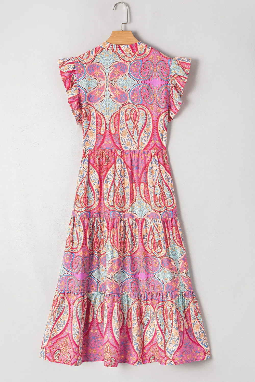 Tribal Paisley Print Midi Dress in Dusty Pink
