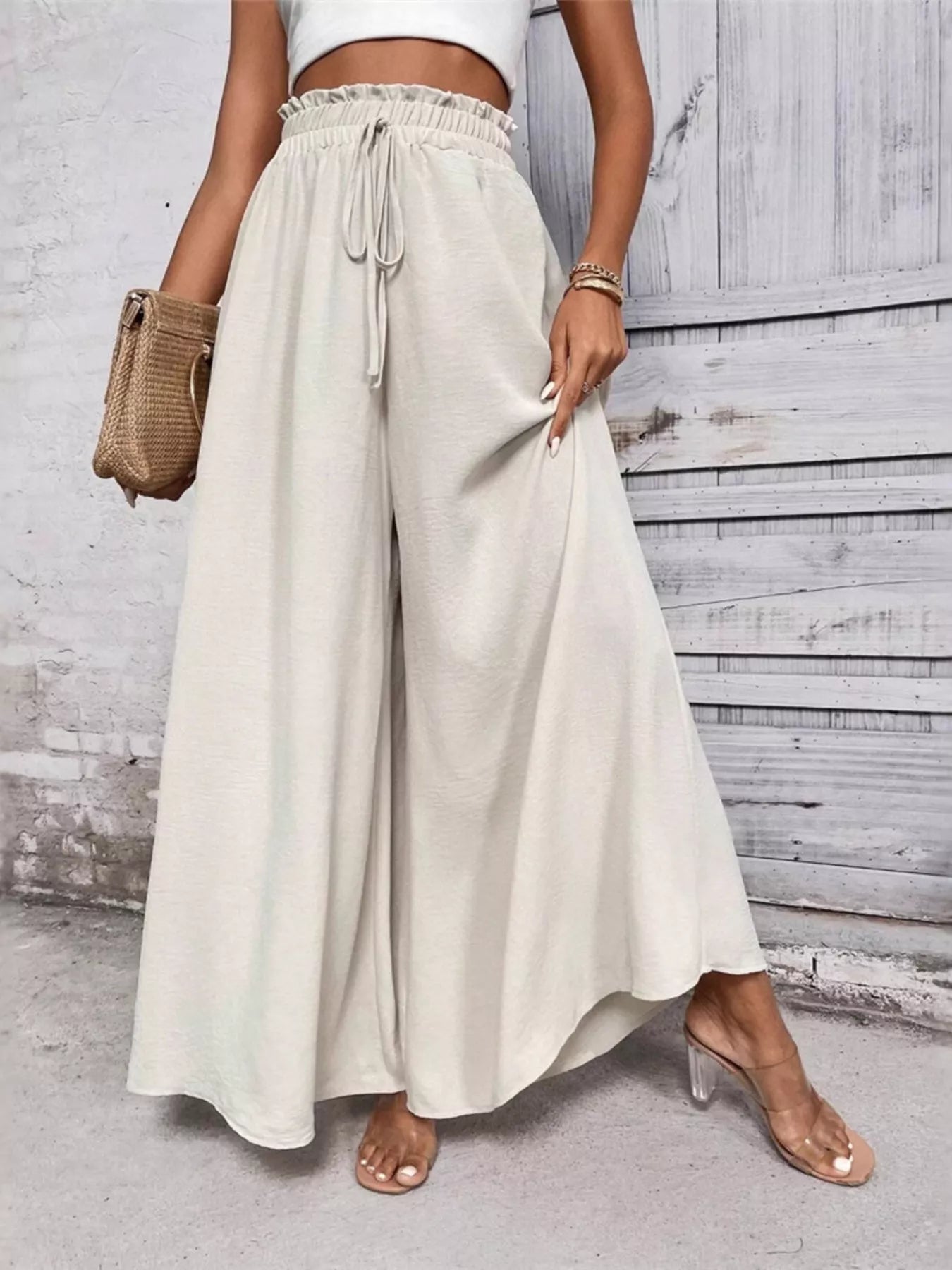 Frill-Detail Wide-Leg Pants