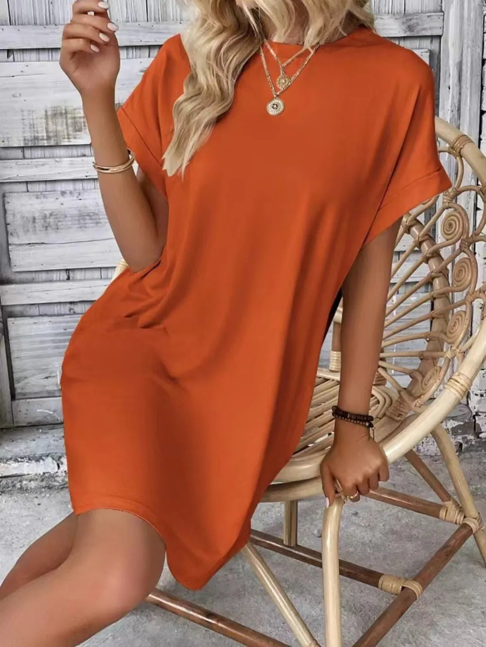 Short Sleeve Mini Tee Dress with Pockets