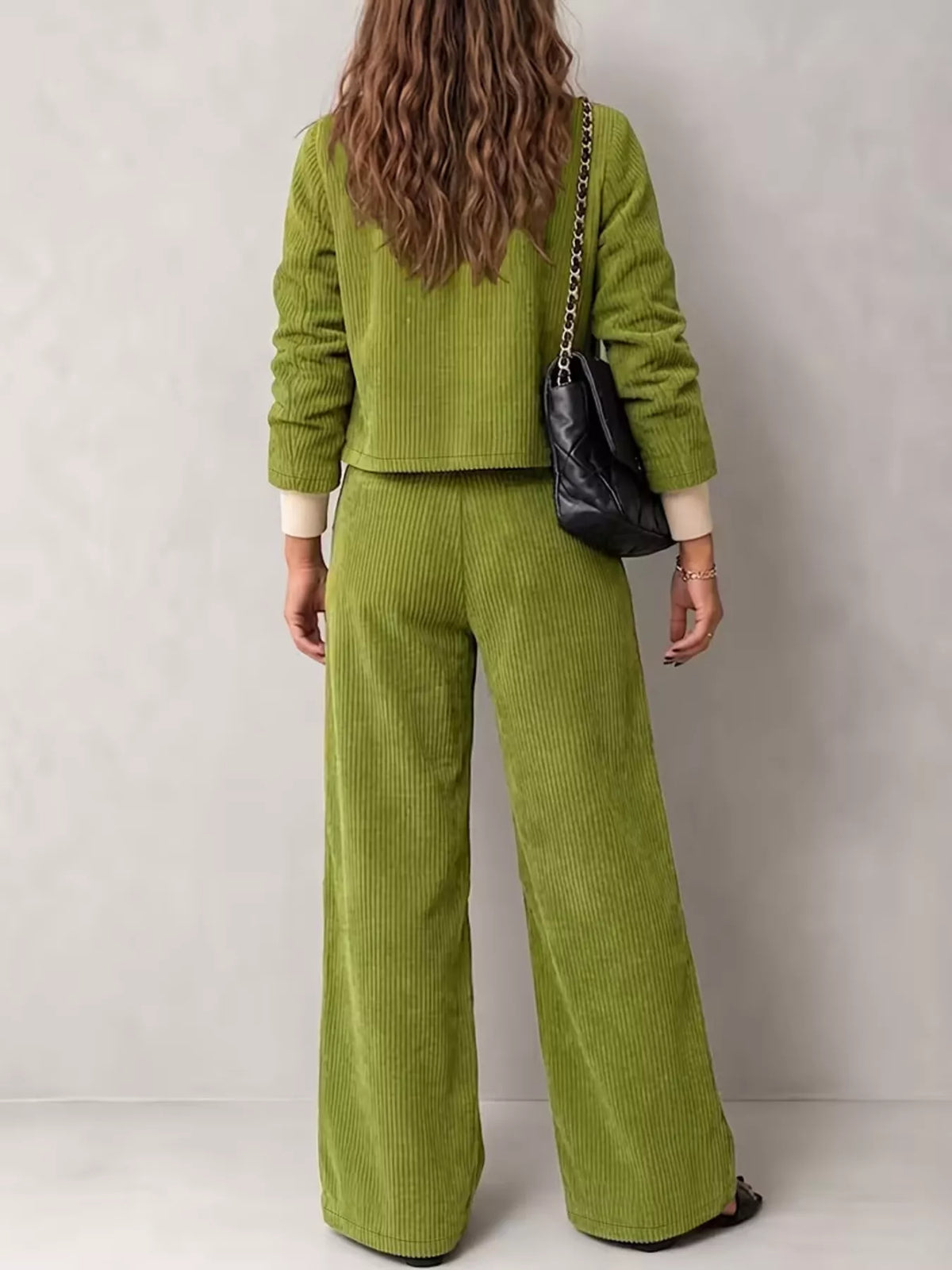 Corduroy Button-Down Jacket and Wide-Leg Pants Set