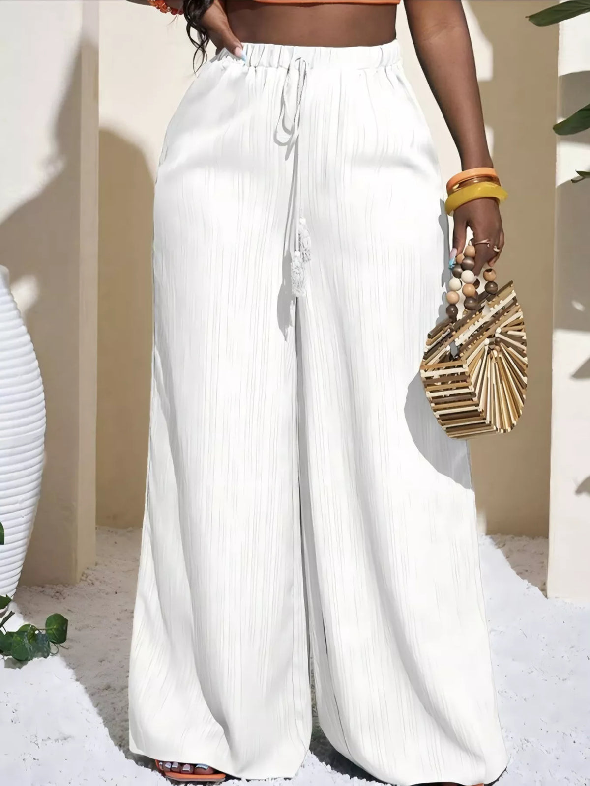 High-Rise Drawstring Wide-Leg Pants