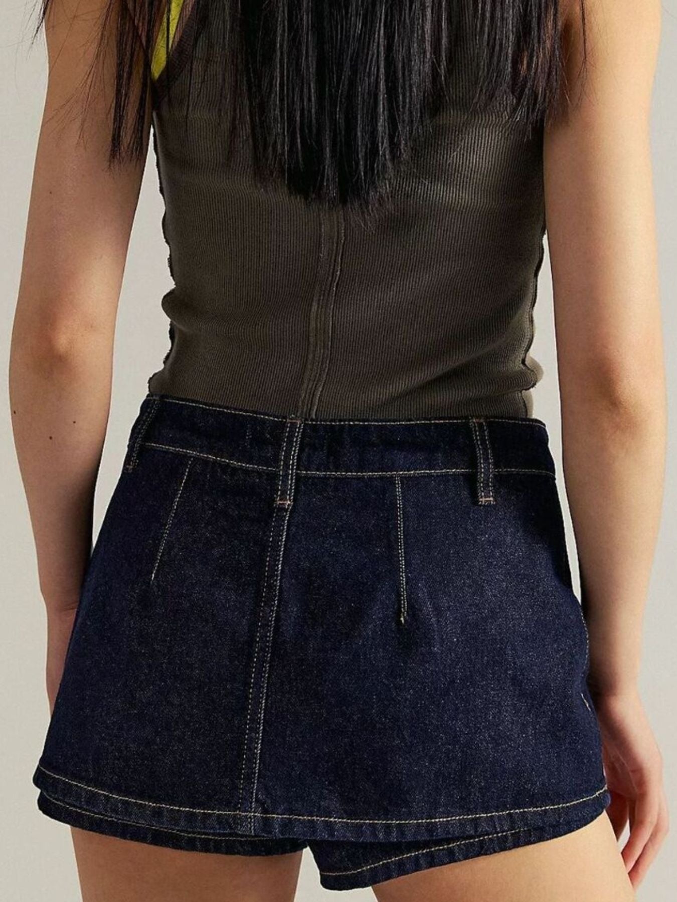 Classic Wash Denim Mini Skort by Dreamy Drapes