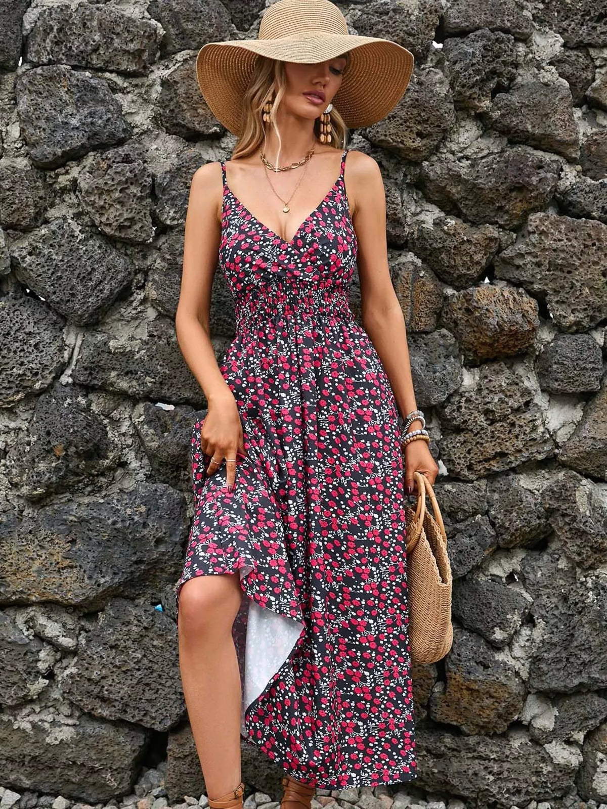Smocked Paisley Midi Dress
