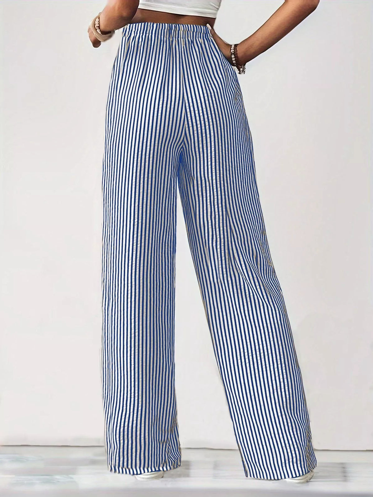 Striped Drawstring Wide Leg Pants